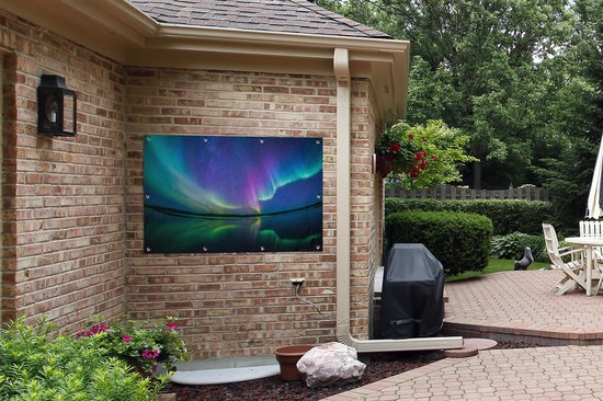 Affiche de jardin Aurores boréales avec reflet 120x80 cm - Toile de jardin / Toile d'extérieur / Peintures d'extérieur (décoration de jardin)