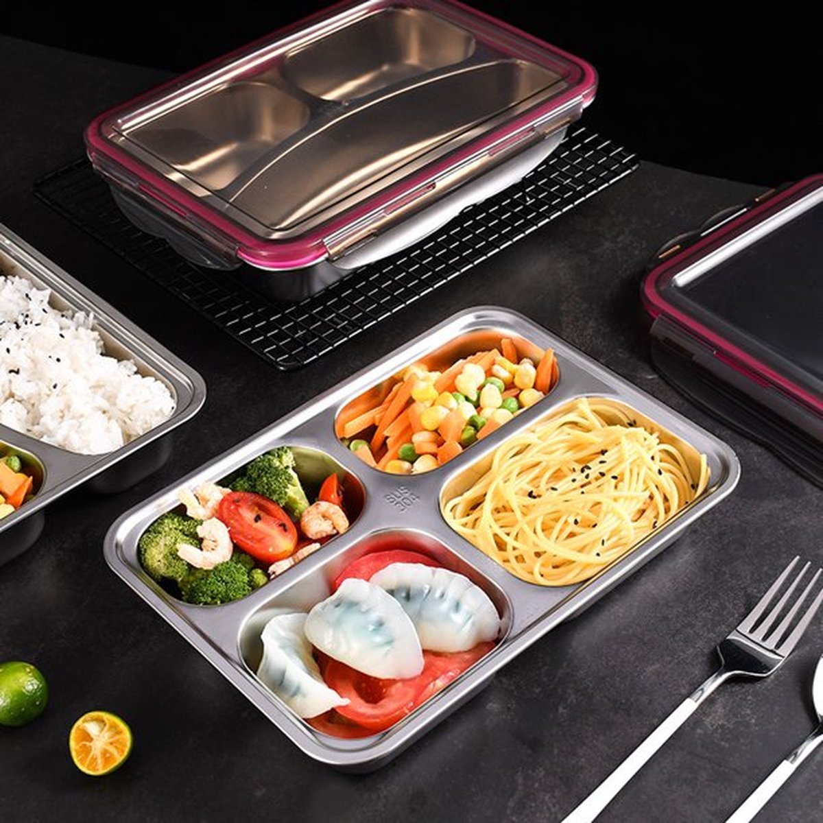 Lunchbox - Meal prep bakjes - Lunchbox Met Deksel - Meal Prep – bento box - Lunchtrommel - 4 Compartimenten Bento