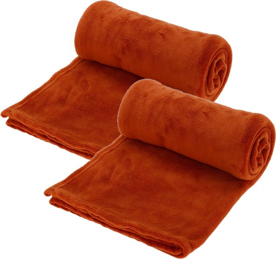 Fleece dekens/plaids - 2x - vermiljoen rood - 125 x 150 cm