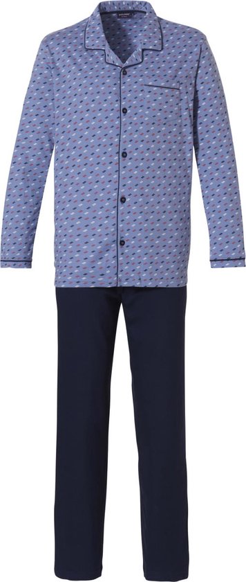Blauwe doorknoop heren pyjama patroon - Blauw - Maat - M