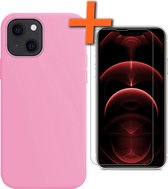 Hoesje Geschikt voor iPhone 14 Plus Hoesje Siliconen Cover Case Met Screenprotector - Hoes Geschikt voor iPhone 14 Plus Hoes Back Case - Lichtroze