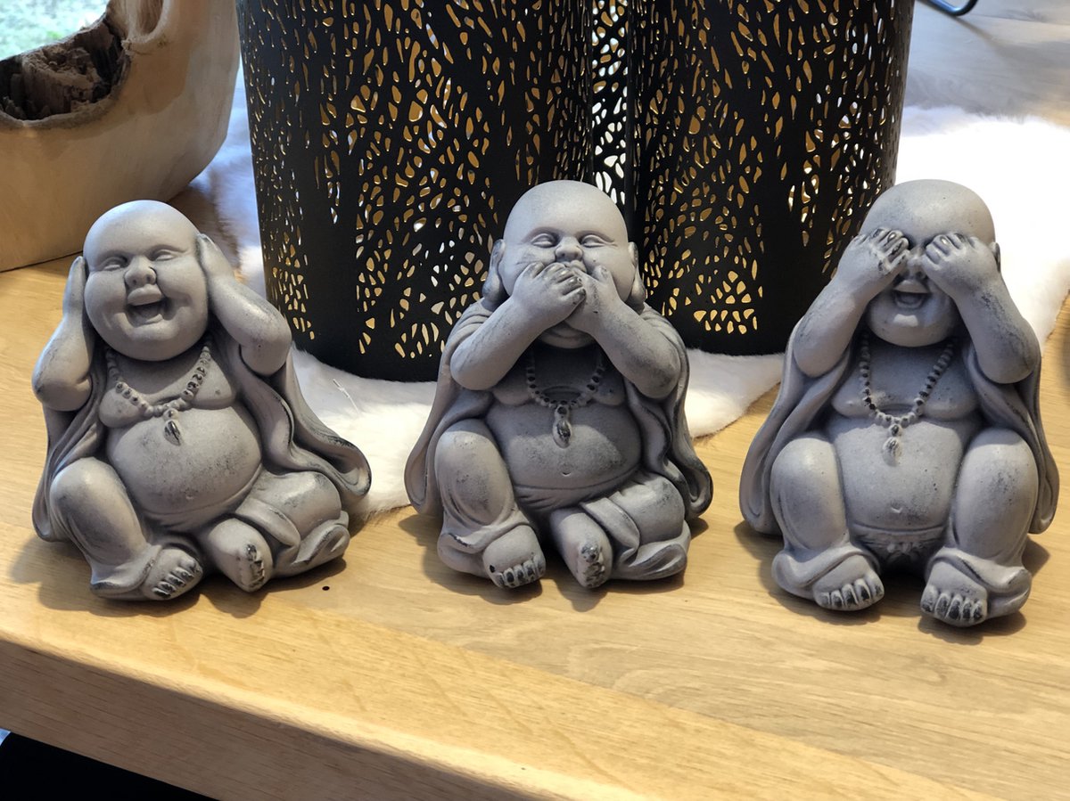 Boeddha beeldjes Horen Zien Zwijgen - set van 3 - fijn afgewerkt