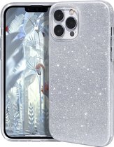 Hoesje Geschikt voor iPhone 14 Pro Glitter Siliconen backcover – Zilver