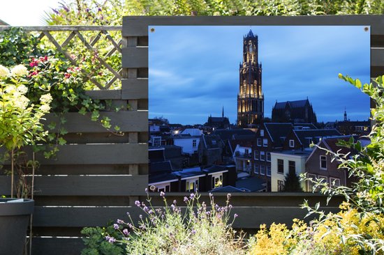 Affiche de jardin La tour Dom illuminée le soir à Utrecht - 120x90 cm