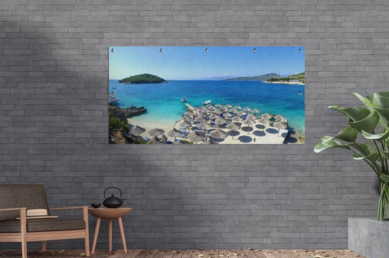 Affiche de clôture Plage à l'eau claire en Albanie - 200x100 cm - Toile de jardin