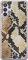 Casimoda® hoesje - Geschikt voor Samsung A32 5G - Snake / Slangenprint bruin - Backcover - Siliconen/TPU - Goudkleurig