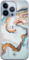 Casimoda® hoesje - Geschikt voor iPhone 13 Pro - Marmer Blauw Goud - Siliconen/TPU telefoonhoesje - Backcover - Marmer - Blauw