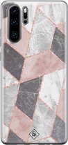 Casimoda® hoesje - Geschikt voor Huawei P30 Pro - Stone grid marmer / Abstract marble - Siliconen/TPU - Soft Case - Roze - Geometrisch patroon