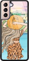 Casimoda® hoesje - Geschikt voor Samsung Galaxy S21 Plus - Sunset Girl - Luxe Hard Case Zwart - Backcover telefoonhoesje - Multi