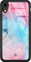 Casimoda® hoesje - Geschikt voor iPhone XR - Marmer blauw roze - Luxe Hard Case Zwart - Backcover telefoonhoesje - Multi