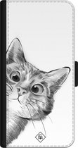 Casimoda® bookcase - Geschikt voor iPhone 12 - Hoesje met pasjeshouder - Kat Kiekeboe - Grijs - Kunstleer