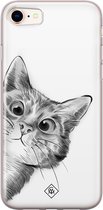 Casimoda® hoesje - Geschikt voor iPhone 8 - Peekaboo - Siliconen/TPU telefoonhoesje - Backcover - Kat - Zwart