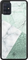 Verre de boîtier Samsung Galaxy A71 - Collage de marbre menthe - Menthe - Étui rigide Zwart - Étui de téléphone de couverture arrière - Marbre - Casimoda