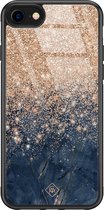 Casimoda® hoesje - Geschikt voor iPhone 8 - Marmer Blauw Rosegoud - Luxe Hard Case Zwart - Backcover telefoonhoesje - Rosekleurig