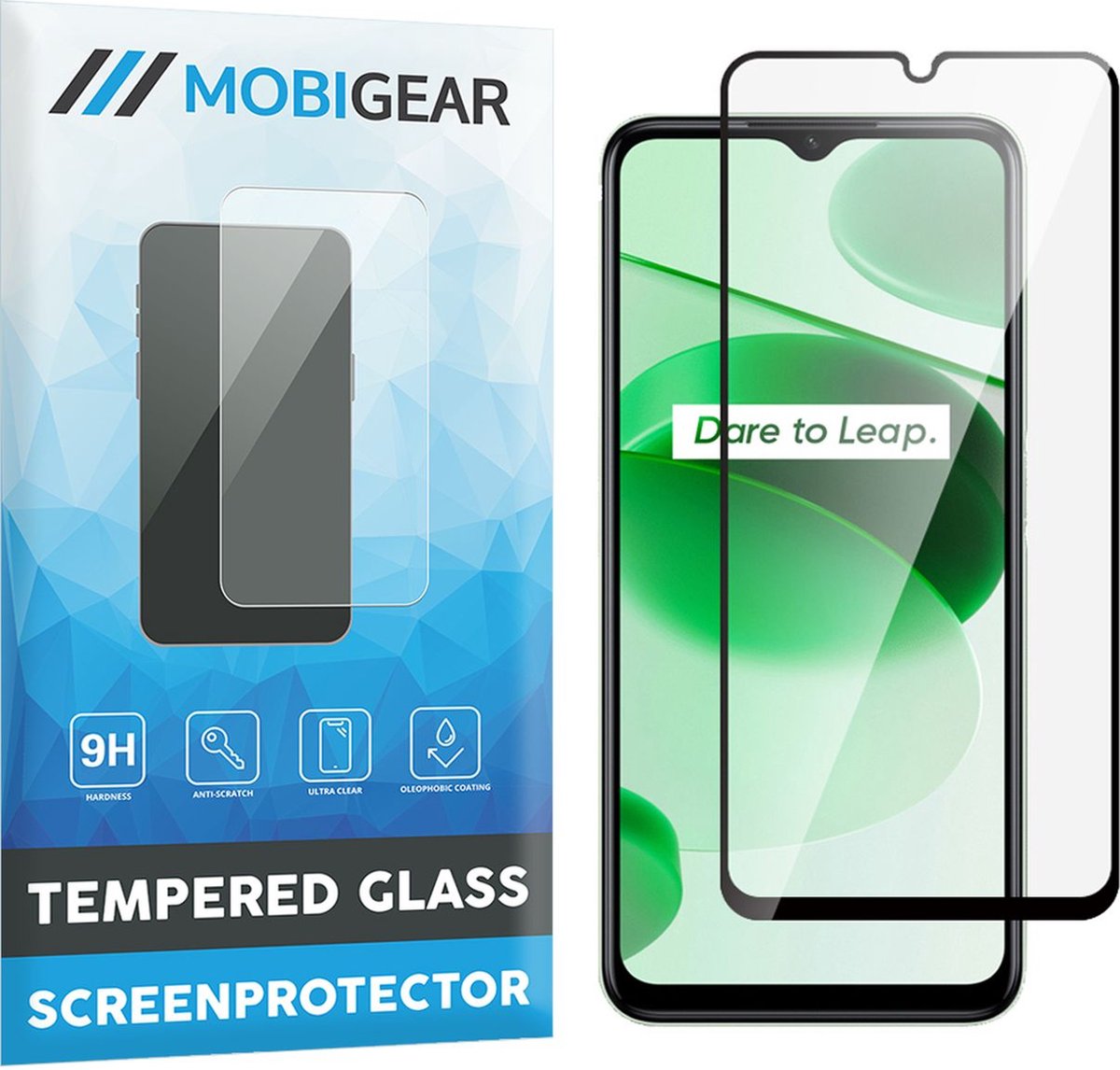 Mobigear Screenprotector geschikt voor Realme C35 Glazen | Mobigear Premium Screenprotector - Case Friendly - Zwart