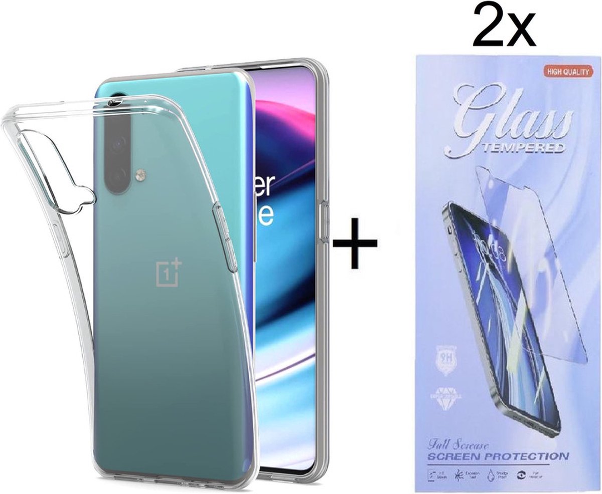 Hoesje Geschikt voor: OnePlus Nord CE Silicone Transparant + 2X Tempered Glass Screenprotector - ZT Accessoires
