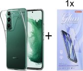 Soft Back Cover Hoesje Geschikt voor: Samsung Galaxy S22 Plus Silicone Transparant + 1X Tempered Glass Screenprotector - ZT Accessoires