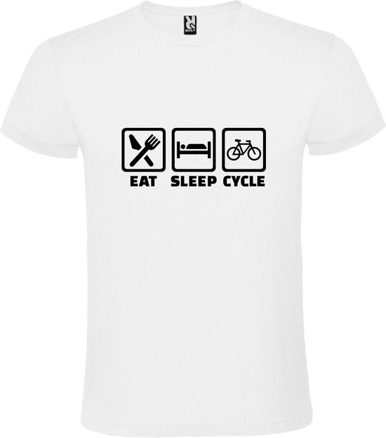 Wit T shirt met print van " Eat Sleep Cycle " print Zwart size 5XL