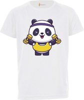 Kinder sportshirt / Panda / Sportshirt wit / XL