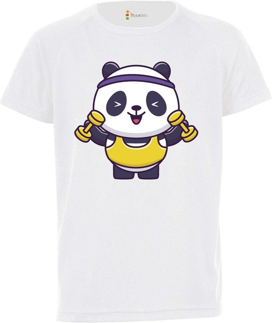 Kinder sportshirt / Panda / Sportshirt wit / XL