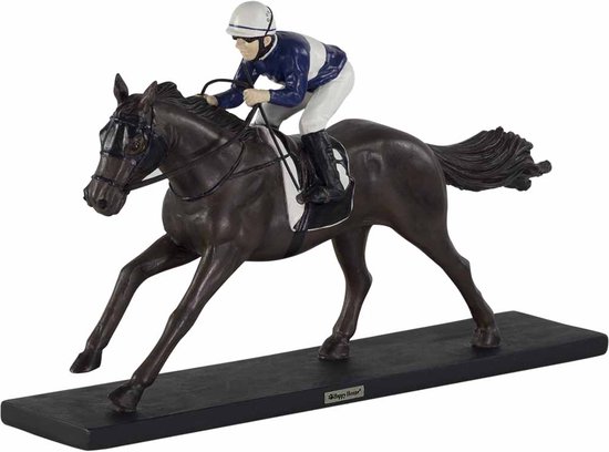 Happy House - Statue Paarden - Statue jockey sur cheval de course - Dimension : 29,7 x 6,5 x 18 cm