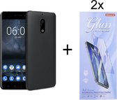 Hoesje Geschikt voor: Nokia 6.1 (Nokia 6 2018) Silicone - Zwart + 2X Tempered Glass Screenprotector - ZT Accessoires