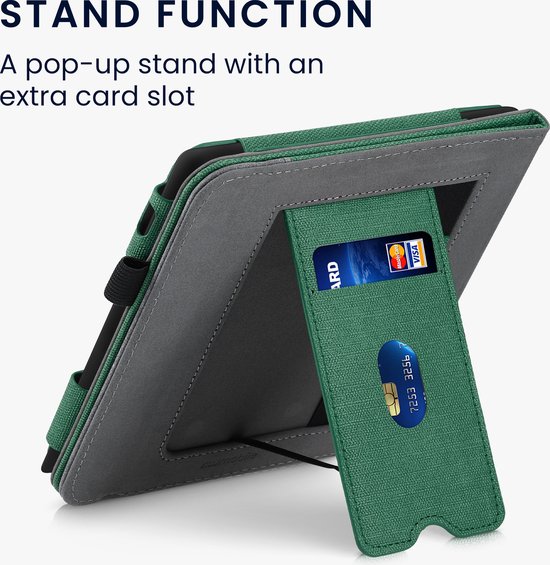 kwmobile flip cover voor e-reader - geschikt voor Tolino Vision 6 - Van imitatieleer en -suède - In donkergroen / donkergrijs van kwmobile — afbeelding 2