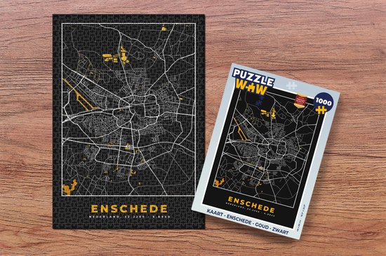 Puzzle Carte - Enschede - Or - Zwart - Puzzle - Puzzle 1000 pièces adultes