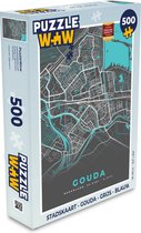 Puzzel Stadskaart - Gouda - Grijs - Blauw - Legpuzzel - Puzzel 500 stukjes - Plattegrond