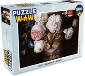Puzzel Kat - Bloemen - Kunst - Legpuzzel - Puzzel 500 stukjes