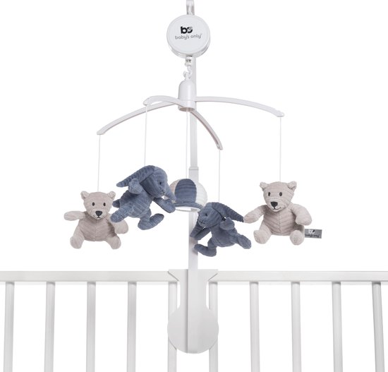 Baby's Only Muziekmobiel baby - Boxmobiel Sense - Vintage Blue/Kiezelgrijs/Wit - Figuurtjes van zachte rib corduroy stof - Muziek speelgoed - Melodie 'It's a small world' van Baby's Only — afbeelding 3