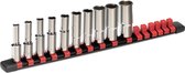 Navaris magnetische rail voor krachtdoppen - Voor 16 doppen - Aanpasbaar voor 1/2", 3/8" en 1/4" - 36 x 3 x 2,8 cm - Organizer voor doppenset