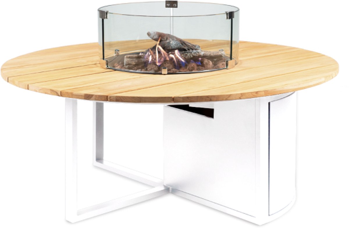 Cosi Cosiloft Round 120 - Fire Table - White with Teak