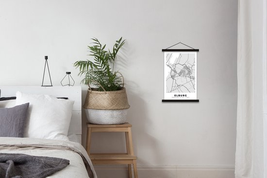 Porte-affiche avec affiche - Affiche scolaire - Elburg - Carte - Carte - Plan de la ville - 40x60 cm - Lattes noires