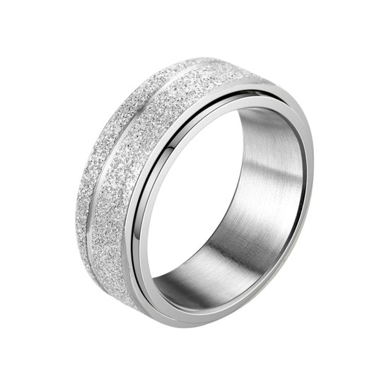 Despora - Anxiety Ring - (Glitter/Streep) - Stress Ring - Fidget Ring - Draaibare Ring - Spinning Ring - Spinner Ring - Zilverkleurig RVS - (22.00 mm / maat 69)