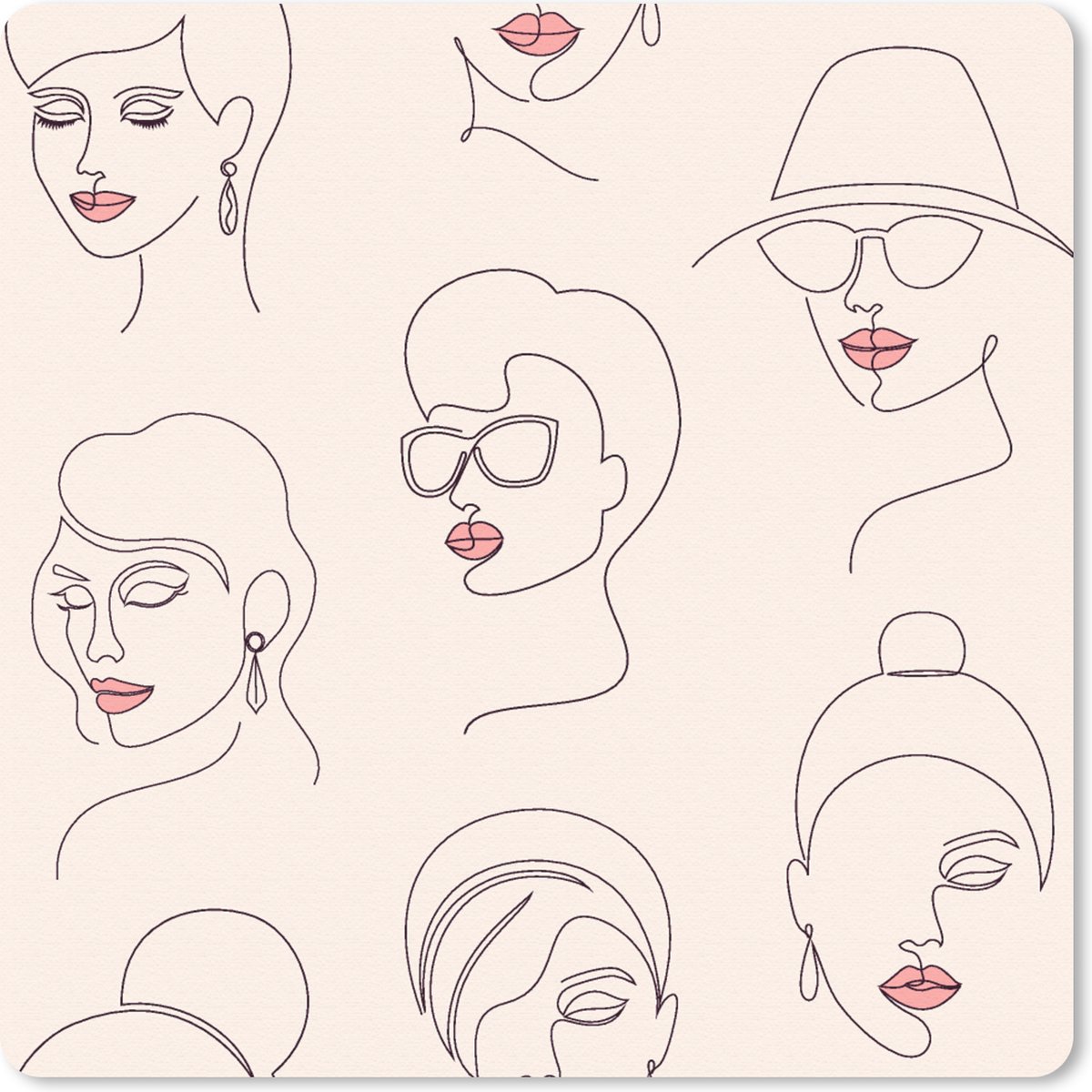 Muismat 30x30 cm - Mousepad Vrouw - Line Art - Patronen - Pastel - Muismatten