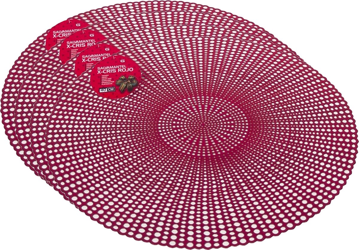 Placemats - D40 cm - rood - rond - 4x stuks - kunststof
