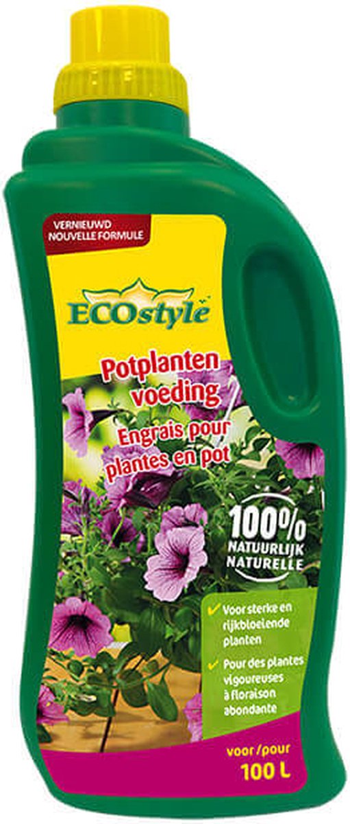 ECOstyle Potplanten Voeding Organische Vloeibare Plantenvoeding - Sterke en Rijkgroeiende Planten - Planten in Potten en Baskets - Langdurige werking - 1 L