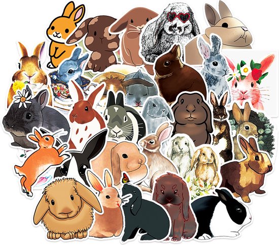 clins d'oeil | Autocollants Lapins | lapin, animaux, animal de compagnie |  50 pièces | bol.