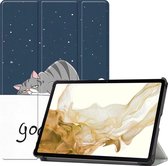 Hoes Geschikt voor Samsung Galaxy Tab S8 Ultra Hoes Luxe Hoesje Book Case - Hoesje Geschikt voor Samsung Tab S8 Ultra Hoes Cover - Kat