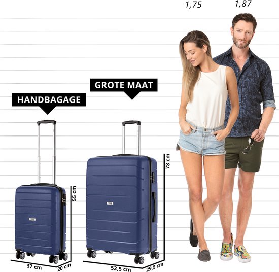 TravelZ Big Bars Kofferset 2-delig - Handbagage 35L en Grote Koffer 106L - Blauw - Travelz