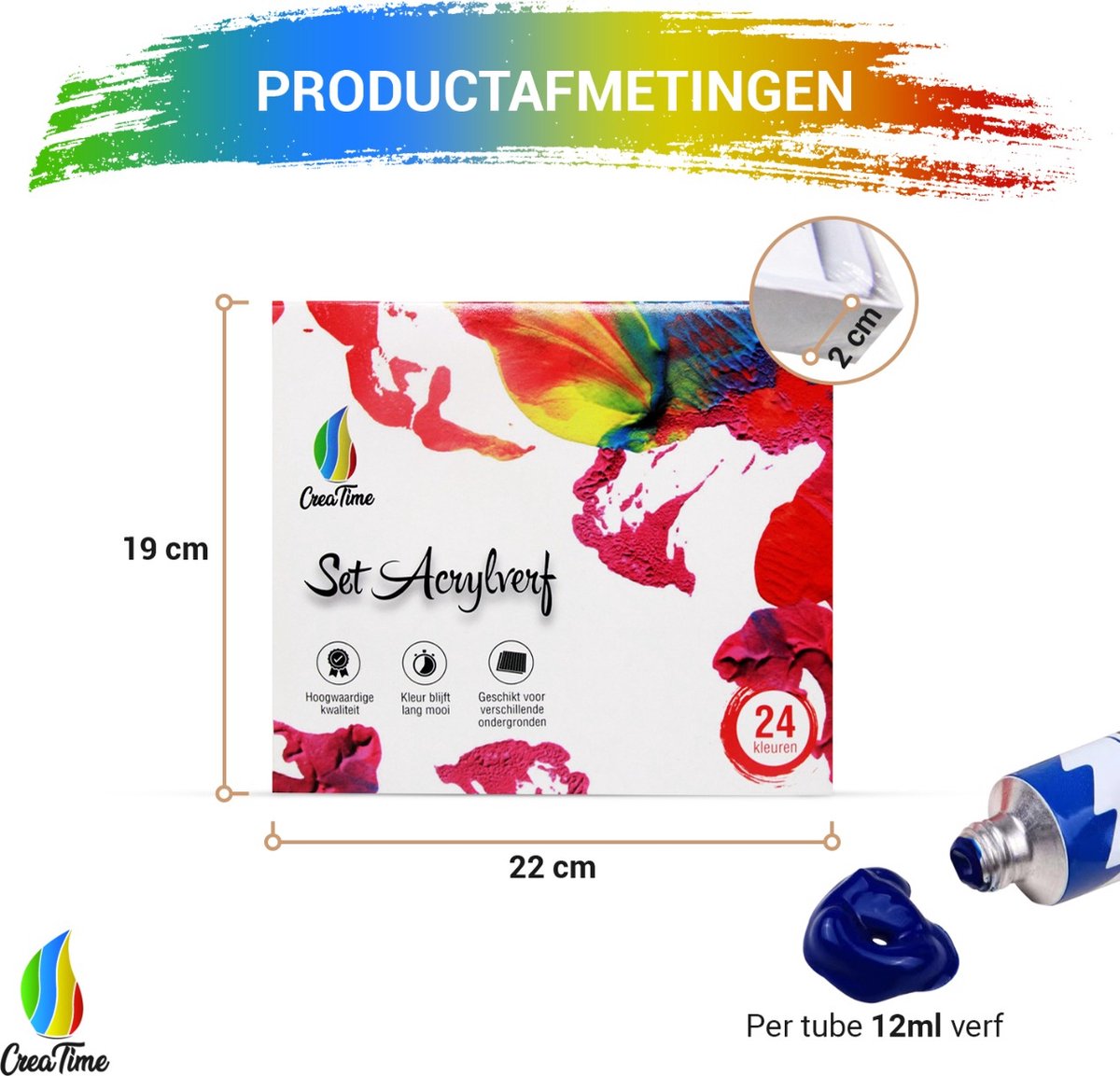 Set Acrylverf 24 Tubes Kleuren Schilder Hobby Verf Voor Volwassenen en Kinderen Kinderverf Voor Knutselen Plakkaatverf Glasverf — afbeelding 7