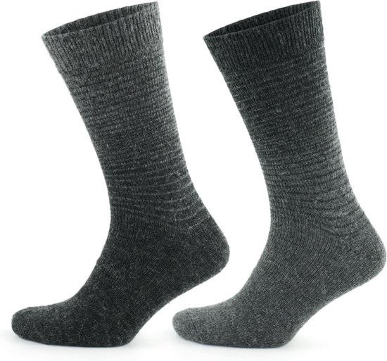 GoWith-wollen sokken-alpaca sokken-huissokken-2 paar-warme sokken-wintersokken-thermosokken-huissokken-grijs-antraciet-maat 43-46