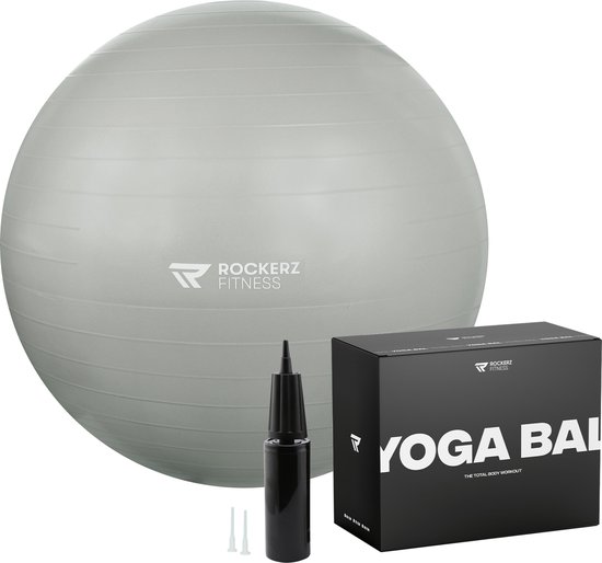 Rockerz Fitness® - Yoga bal inclusief pomp - Pilates bal - Fitness bal - Zwangerschapsbal - Goede houding bij het thuiswerken - 75 cm - kleur: Grijs