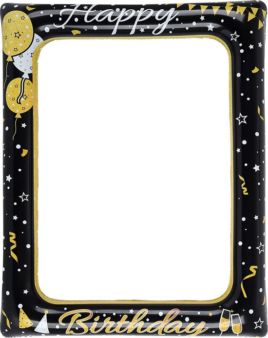 Verjaardag Opblaasbare Selfie Frame Verjaardag Foto Booth Props Giant Zwart en Goud...