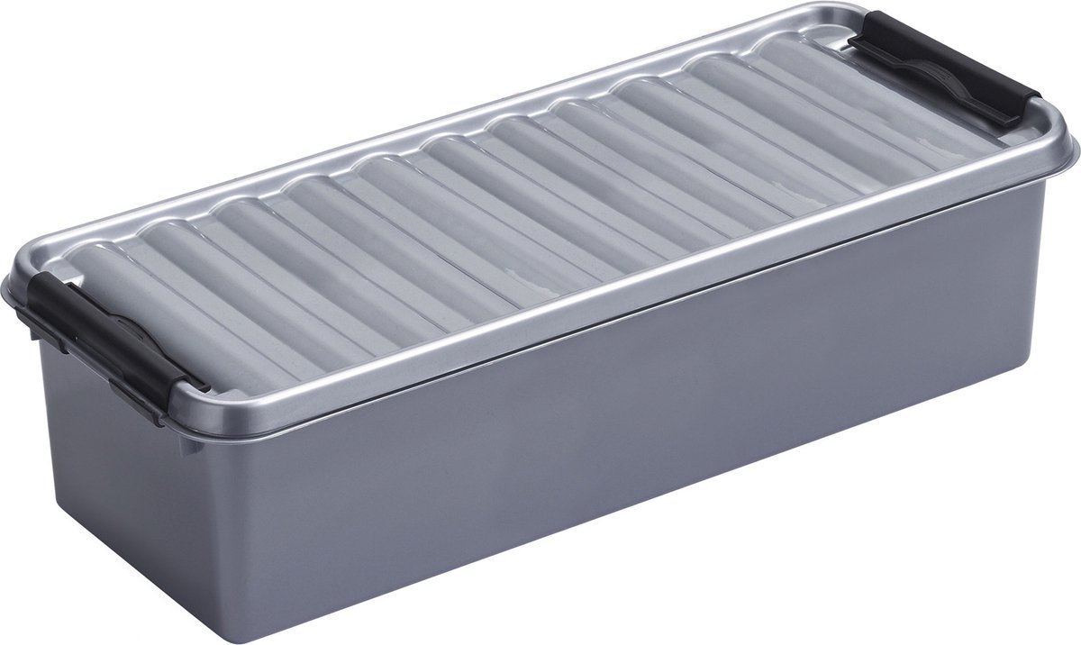 Opberg box/opbergdoos 3.5 liter 38.5 x 14 x 9.2 cm - Opslagbox - Opbergbak kunststof grijs/zwart
