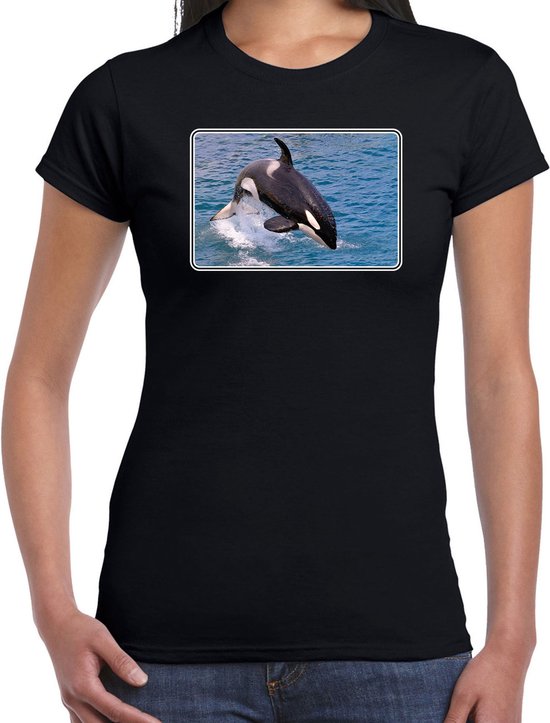 Dieren shirt met orka walvissen foto - zwart - voor dames - natuur / orka cadeau t-shirt / kleding L