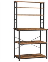 Vasagle keukenplank, staand rek met planken, met 6 haken en metalen frame, industrieel ontwerp, voor magnetron, kookgerei, 80 x 40 x 167 cm, vintage bruin-zwart kks019b01