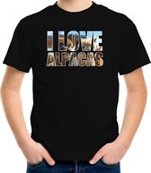 Tekst shirt I love alpacas met dieren foto van een alpaca zwart voor kinderen - cadeau t-shirt alpacas liefhebber - kinderkleding / kleding 134/140