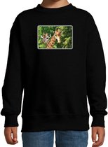Dieren sweater giraffen foto - zwart - kinderen - Afrikaanse dieren/ giraf cadeau trui - sweat shirt / kleding 152/164